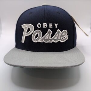 OBEY Posse Snapback Hat Gray OSFA Embroidered Colorblock Navy/Gray New